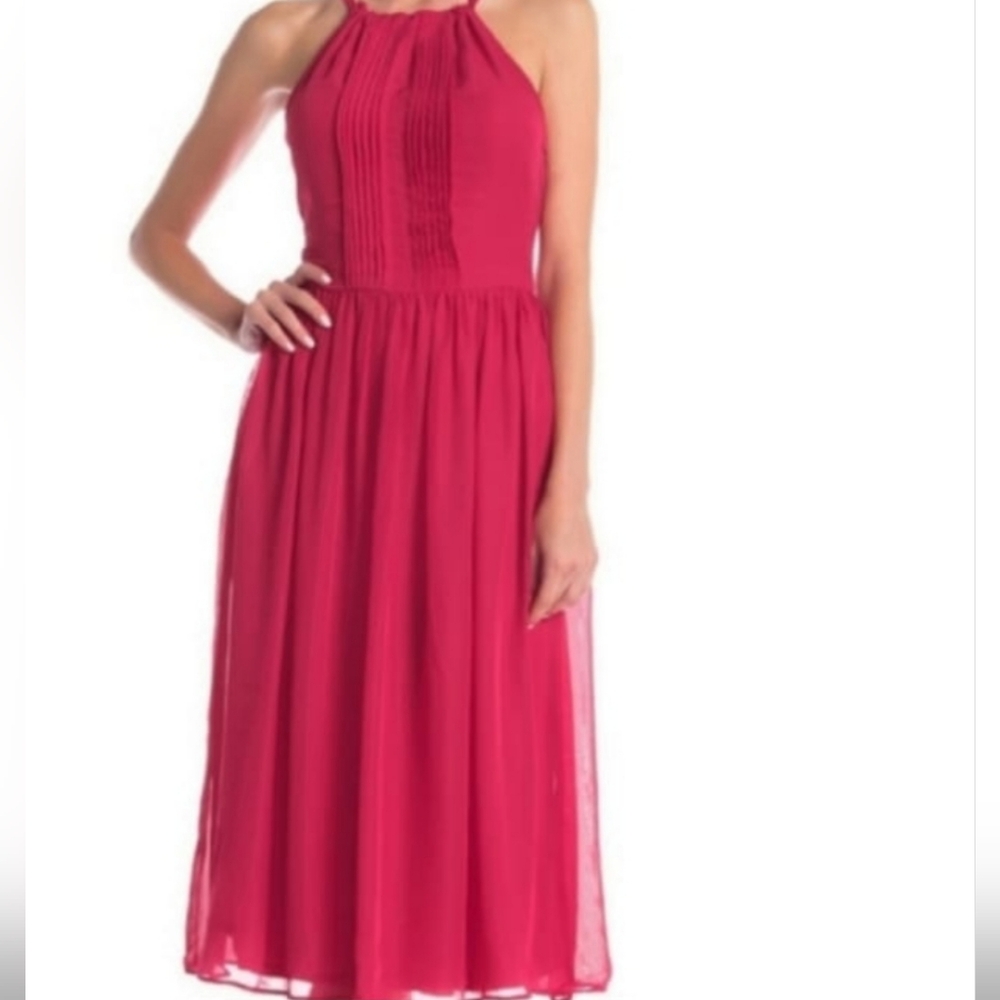 NWT Gorgeous pink Nicole Miller Studio halter pleated midi dress. Size 12